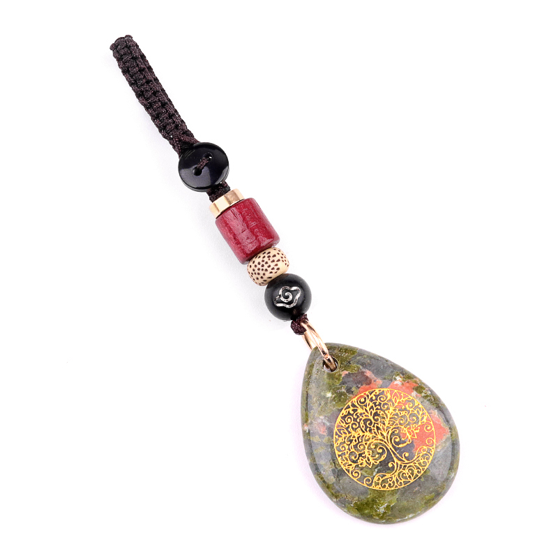 Gold Life of Tree Teardrop Gemstone Pendant keychain Accessories