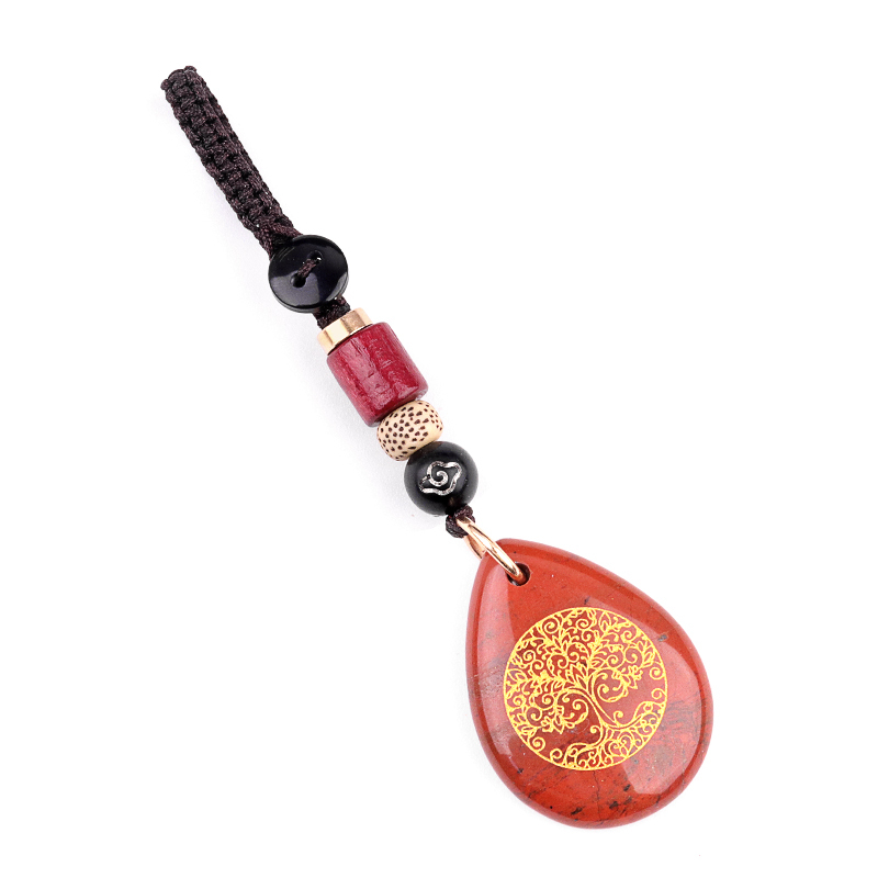 Gold Life of Tree Teardrop Gemstone Pendant keychain Accessories