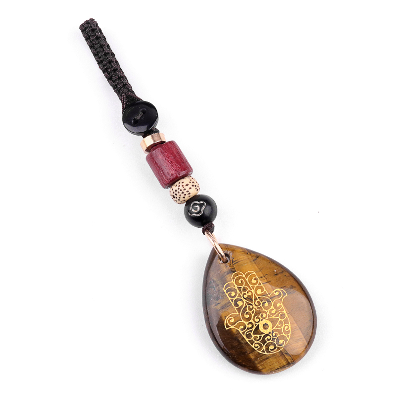 Gold Fatima Hand Teardrop Gemstone Pendant keychain Accessories