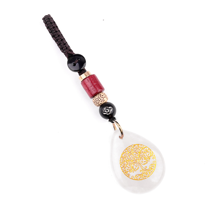 Gold Life of Tree Teardrop Gemstone Pendant keychain Accessories