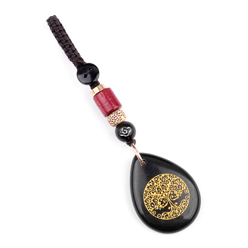Gold Life of Tree Teardrop Gemstone Pendant keychain Accessories