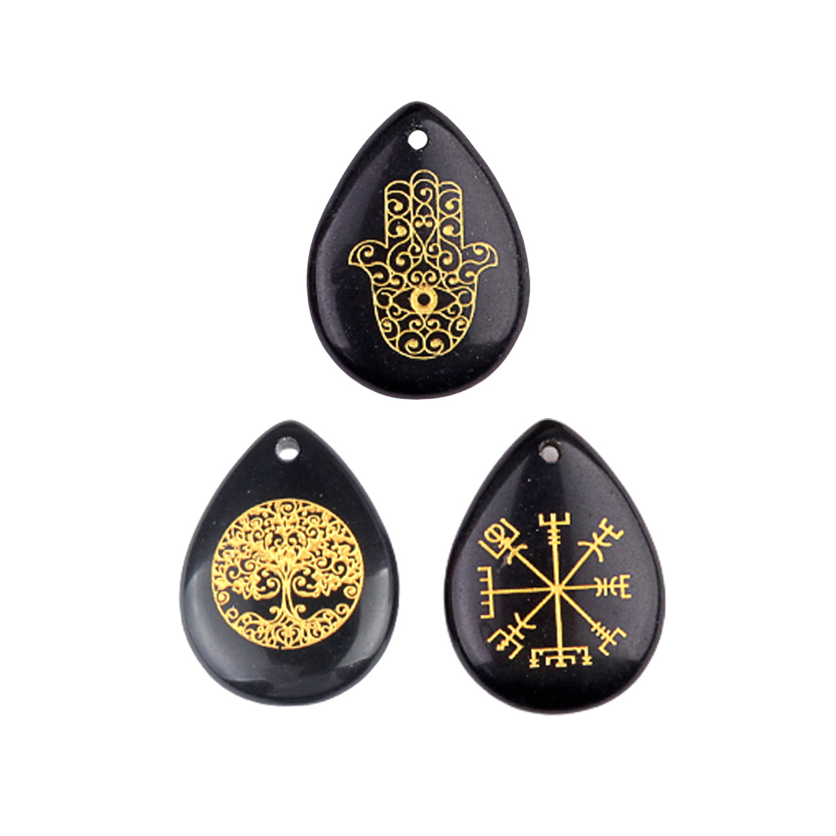 Gold Fatima Hand Teardrop Gemstone Pendant for Making Jewelry