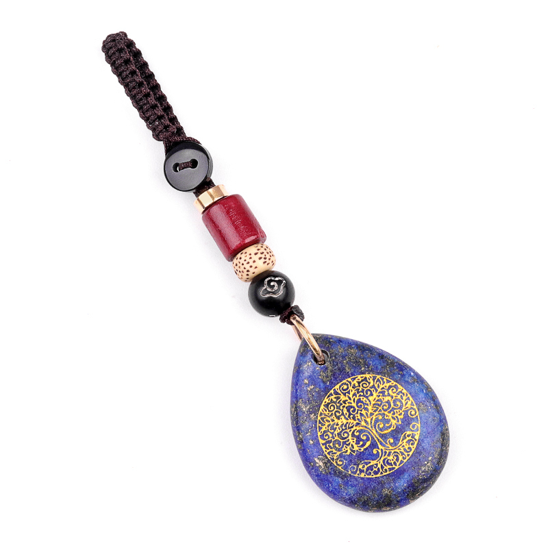 Gold Life of Tree Teardrop Gemstone Pendant keychain Accessories