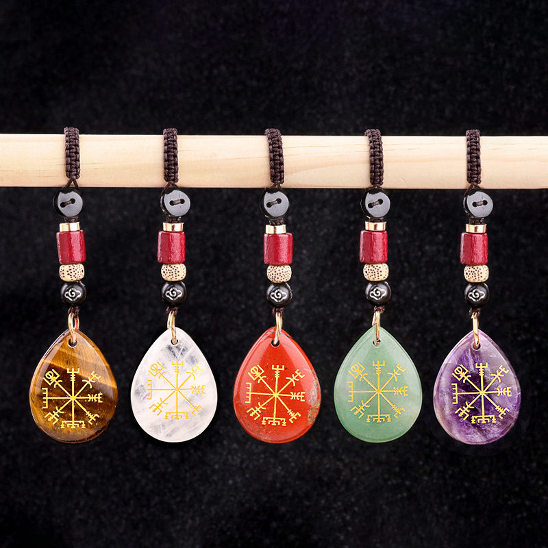 Gold Directional Sign Teardrop Gemstone Pendant keychain Accessories