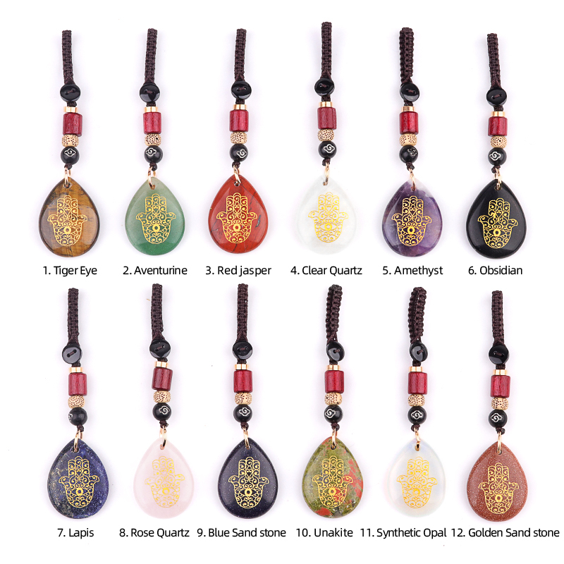 Gold Fatima Hand Teardrop Gemstone Pendant keychain Accessories