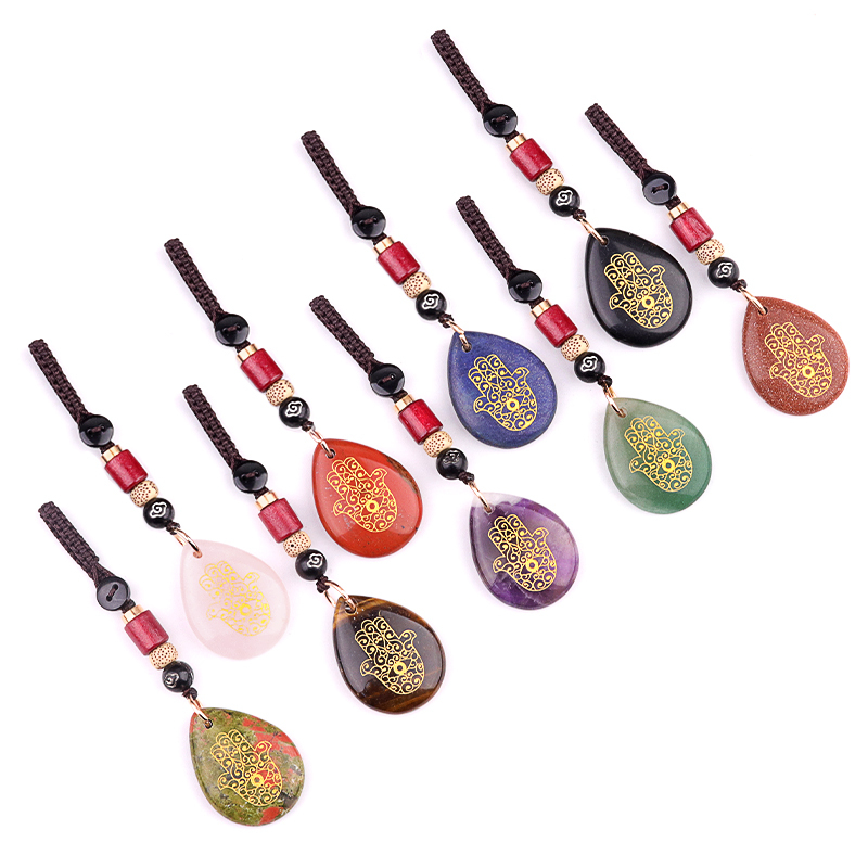 Gold Fatima Hand Teardrop Gemstone Pendant keychain Accessories