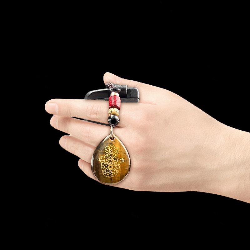 Gold Fatima Hand Teardrop Gemstone Pendant keychain Accessories