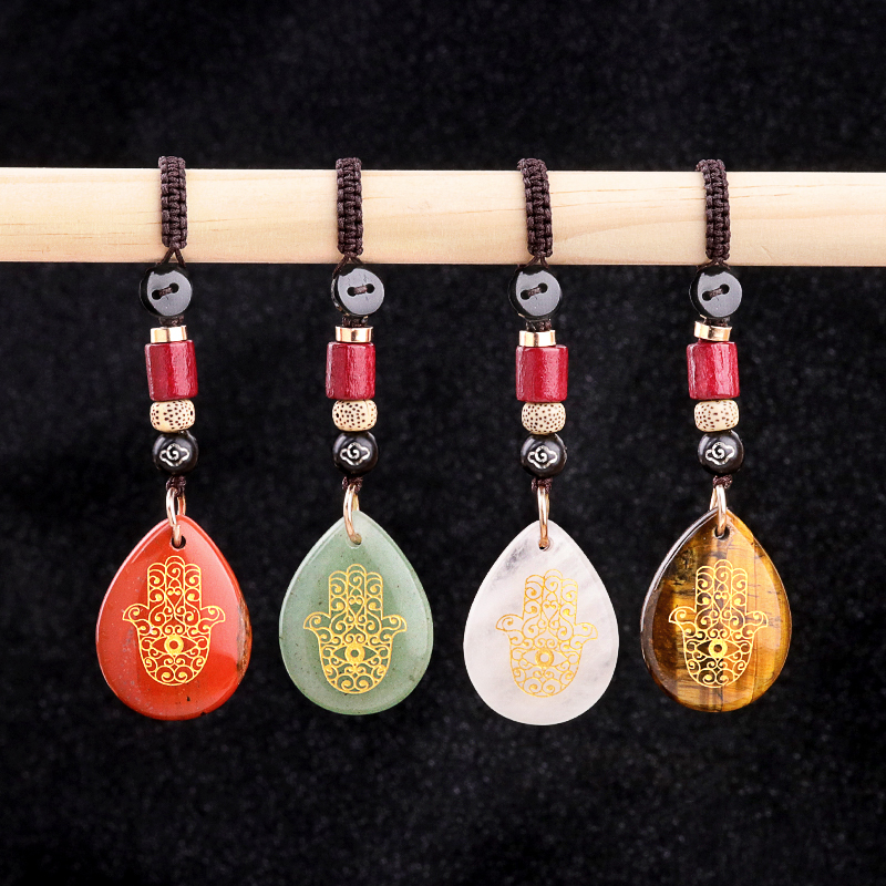 Gold Fatima Hand Teardrop Gemstone Pendant keychain Accessories