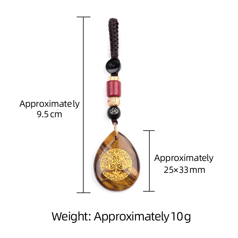 Gold Life of Tree Teardrop Gemstone Pendant keychain Accessories