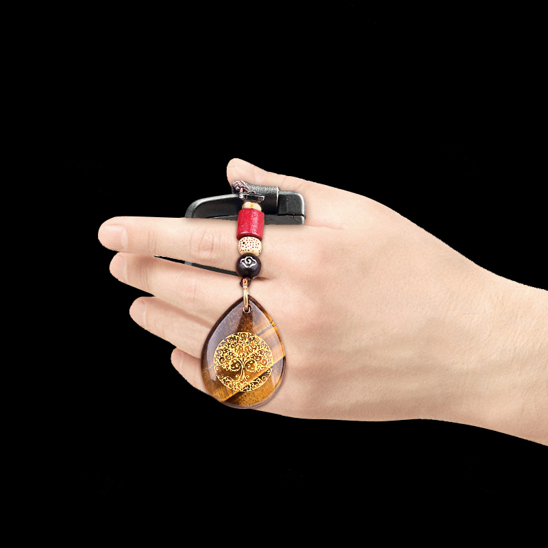 Gold Life of Tree Teardrop Gemstone Pendant keychain Accessories