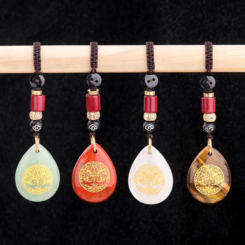 Gold Life of Tree Teardrop Gemstone Pendant keychain Accessories