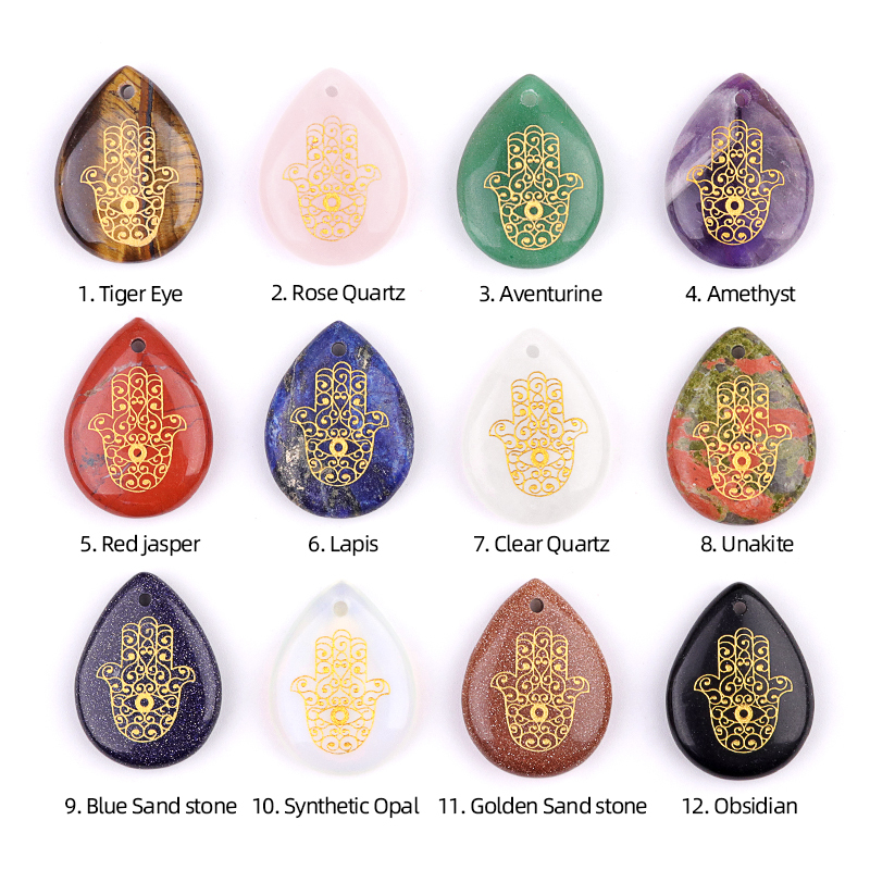 Gold Fatima Hand Teardrop Gemstone Pendant for Making Jewelry