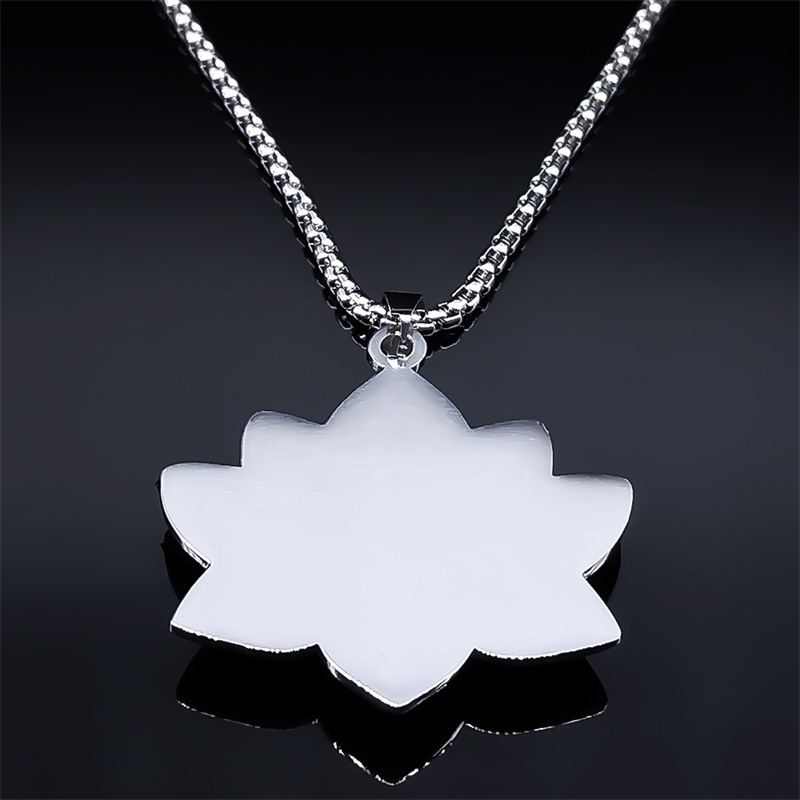 Stainless Steel Lotus Necklace Natural Gemstone Cabs Pendant With 50CM Chain