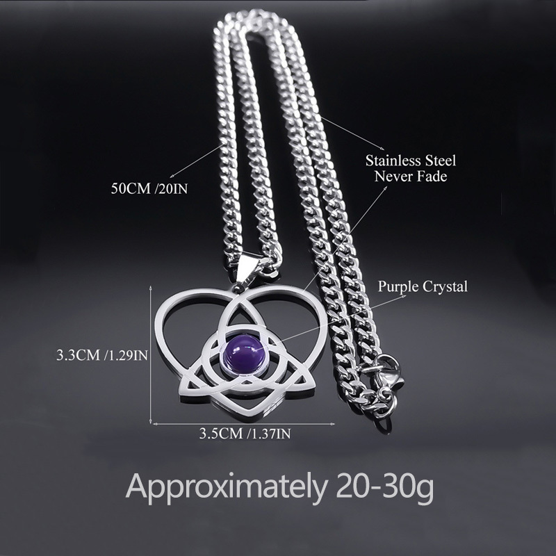 Stainless Steel Heart Necklace Natural Gemstone Cabs Pendant With 50CM Chain
