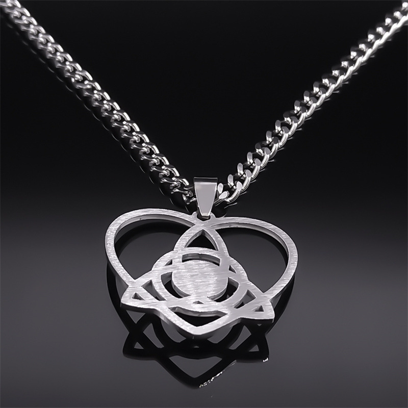 Stainless Steel Heart Necklace Natural Gemstone Cabs Pendant With 50CM Chain