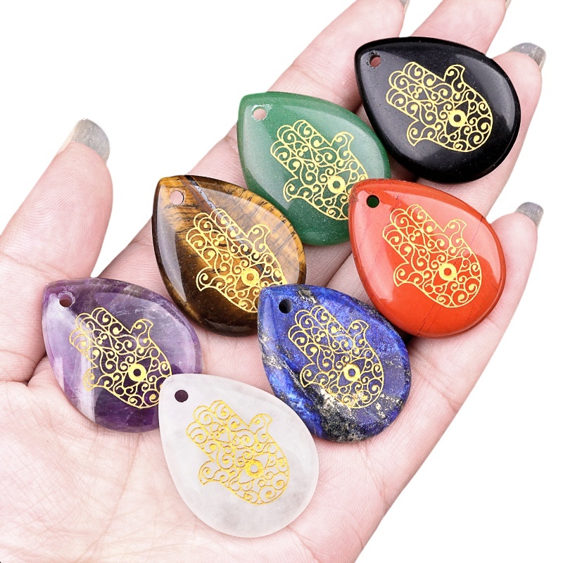 Gold Fatima Hand Teardrop Gemstone Pendant for Making Jewelry