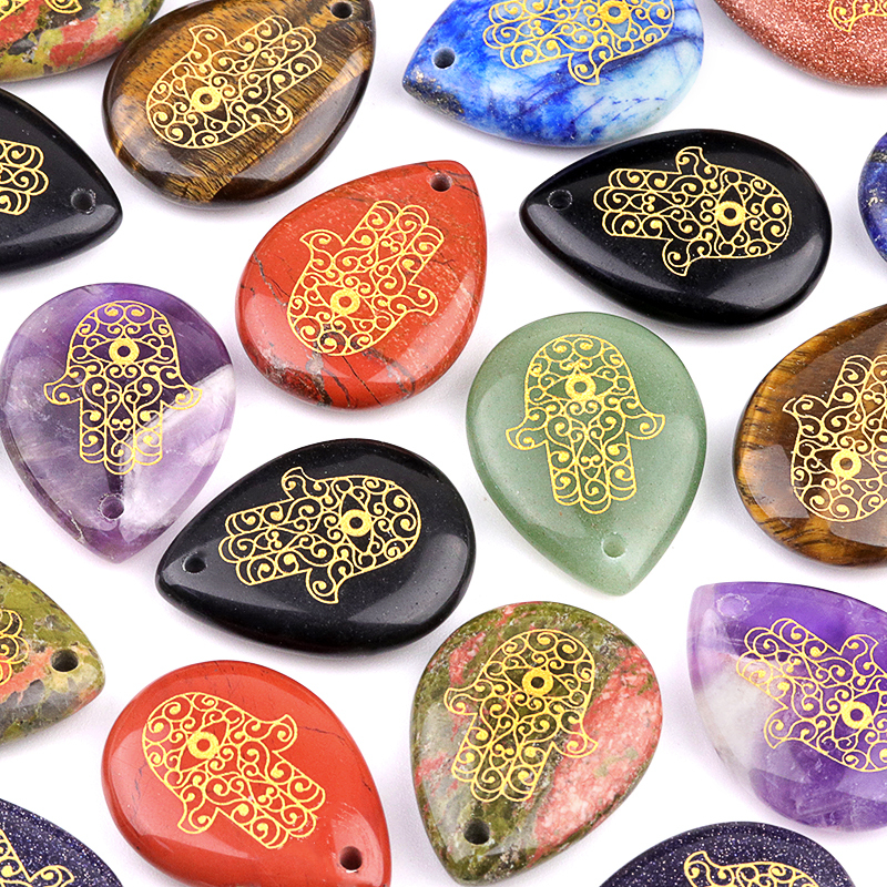 Gold Fatima Hand Teardrop Gemstone Pendant for Making Jewelry
