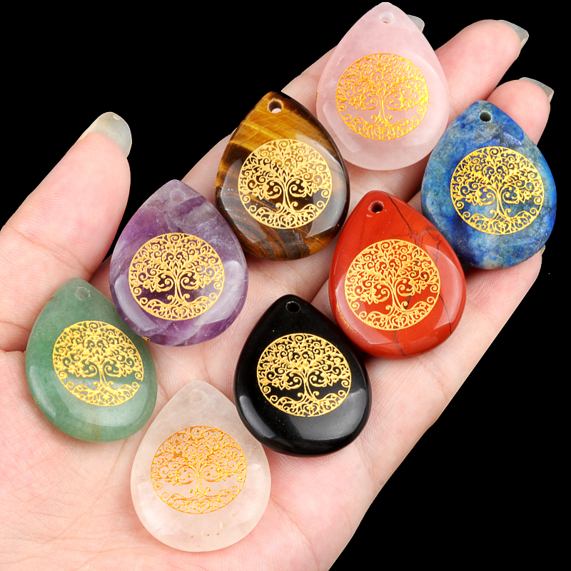 Gold Fatima Hand Teardrop Gemstone Pendant for Making Jewelry