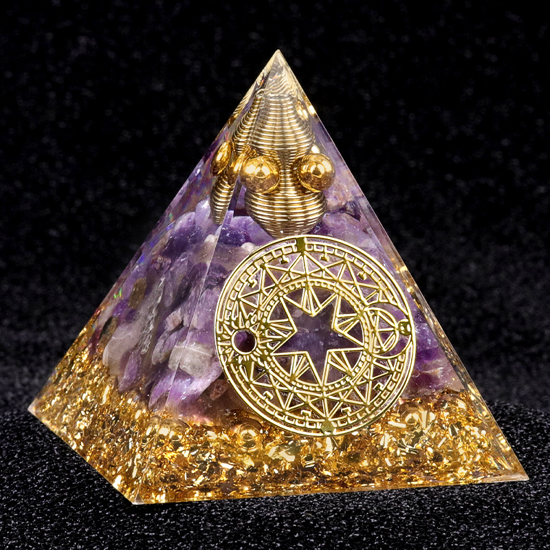 Amethyst Chip Stone 60MM Resin Pyramid Ornament for Home & Office Decoration