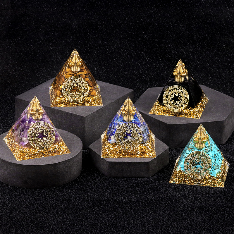 Chip Stone 60MM Resin Pyramid Ornament for Home & Office Decoration
