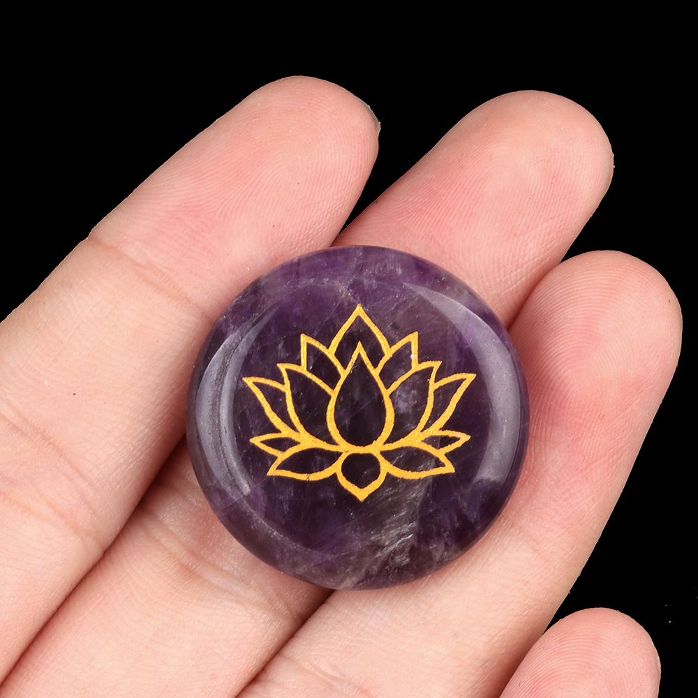 25MM Circular Disc Gemstone Ornament Handmade Craved Pattern-Lotus For Home Decor