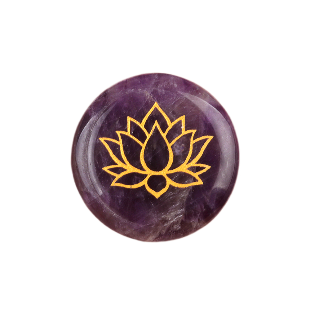 25MM Circular Disc Gemstone Ornament Handmade Craved Pattern-Lotus For Home Decor