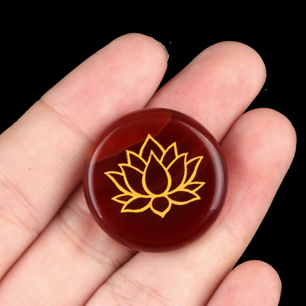 25MM Circular Disc Gemstone Ornament Handmade Craved Pattern-Lotus For Home Decor