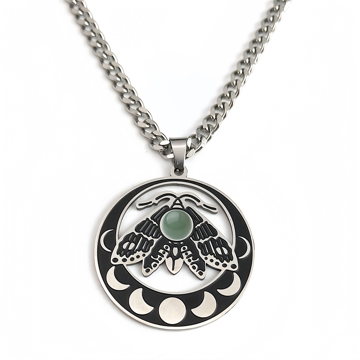 Stainless Steel Moth Necklace Natural Gemstone Cabs Pendant With 50CM Chain