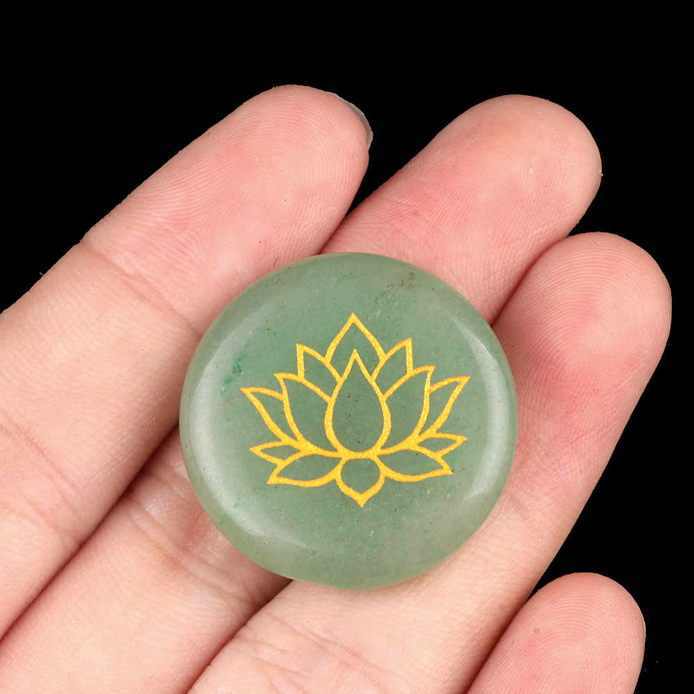 25MM Circular Disc Gemstone Ornament Handmade Craved Pattern-Lotus For Home Decor