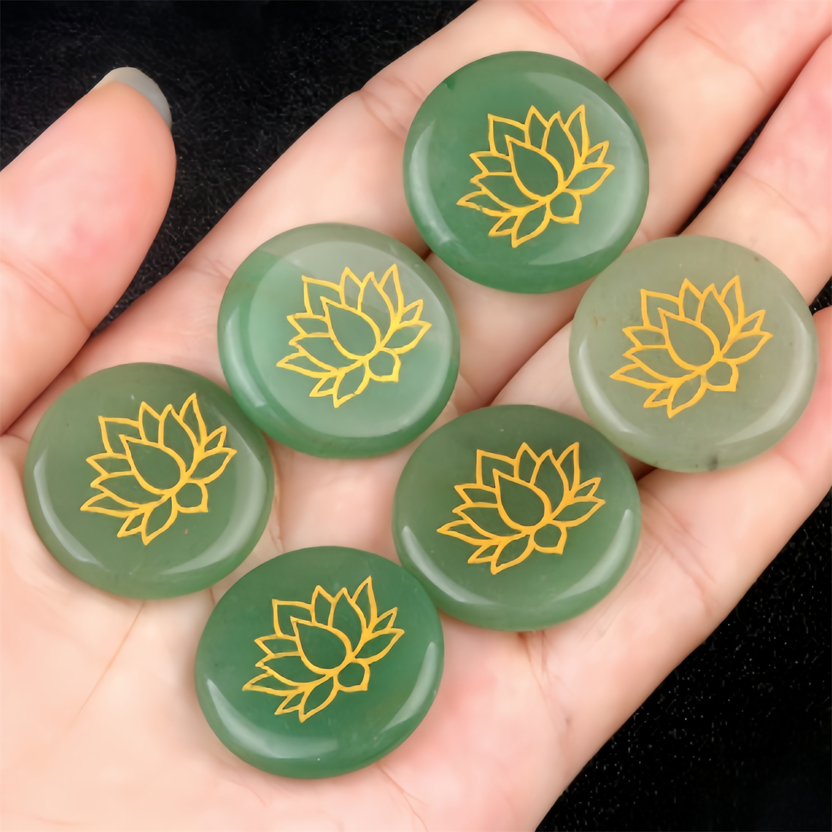 25MM Circular Disc Gemstone Ornament Handmade Craved Pattern-Lotus For Home Decor
