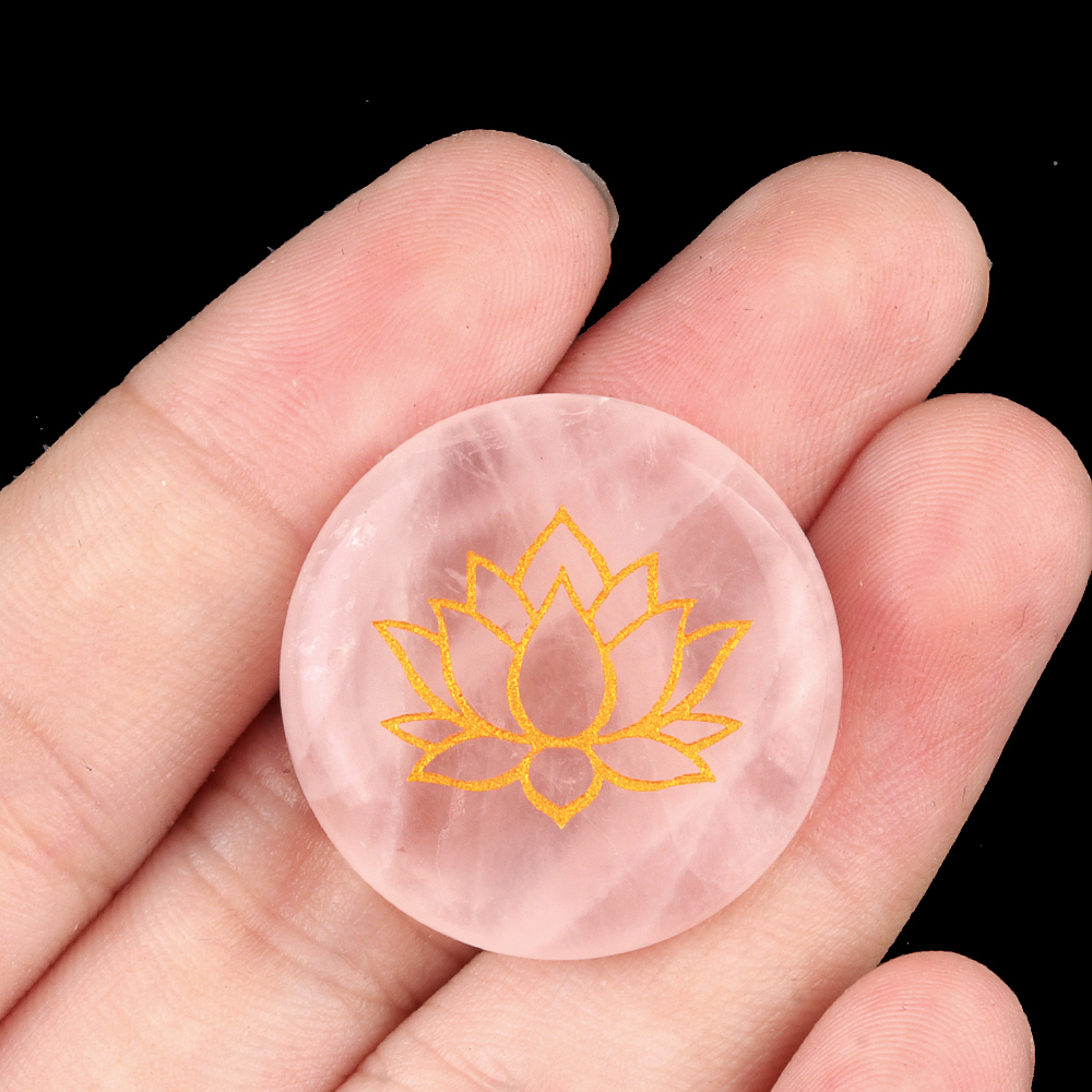 25MM Circular Disc Gemstone Ornament Handmade Craved Pattern-Lotus For Home Decor