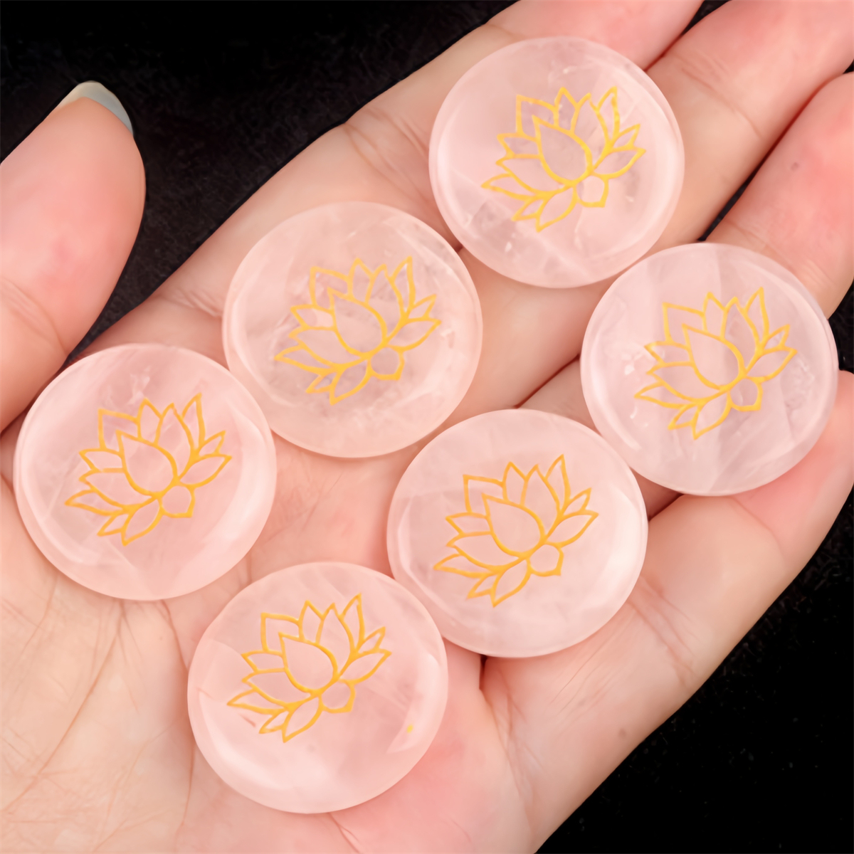 25MM Circular Disc Gemstone Ornament Handmade Craved Pattern-Lotus For Home Decor