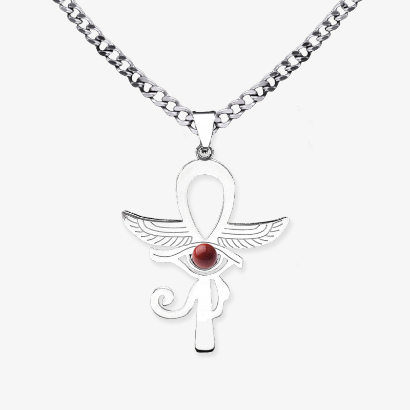 Stainless Steel Horus Eye Necklace Natural Gemstone Cabs Pendant With 50CM Chain