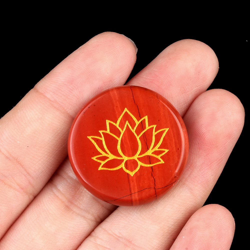 25MM Circular Disc Gemstone Ornament Handmade Craved Pattern-Lotus For Home Decor