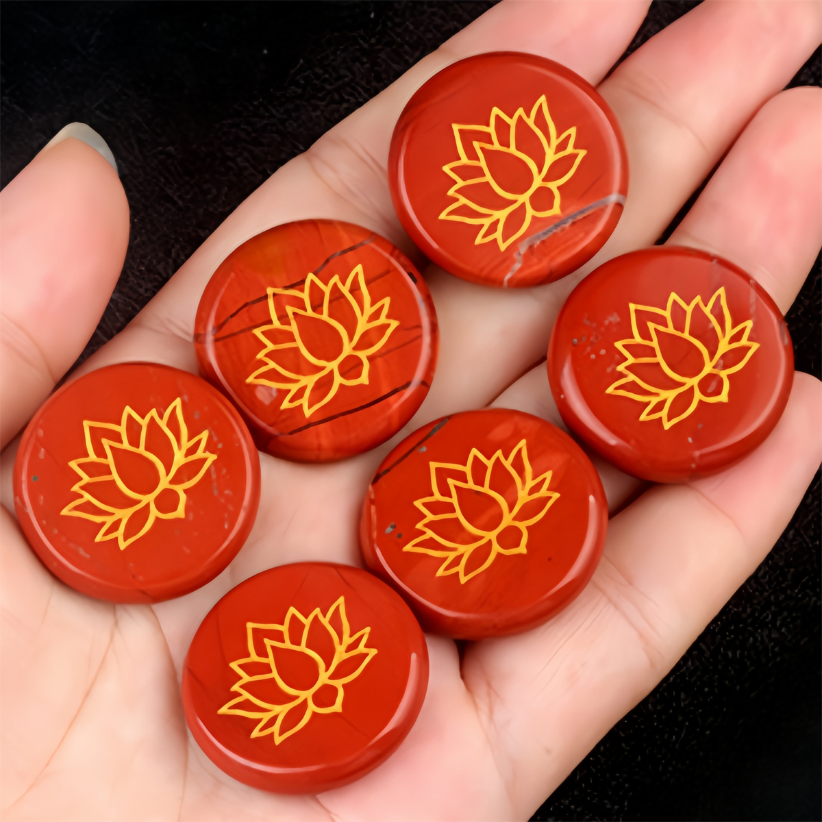 25MM Circular Disc Gemstone Ornament Handmade Craved Pattern-Lotus For Home Decor