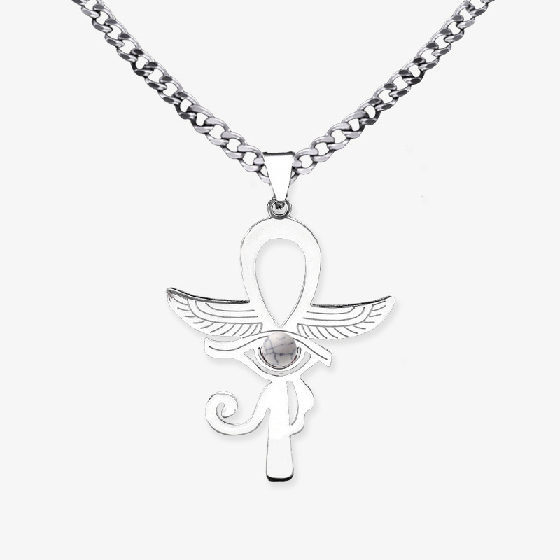 Stainless Steel Horus Eye Necklace Natural Gemstone Cabs Pendant With 50CM Chain