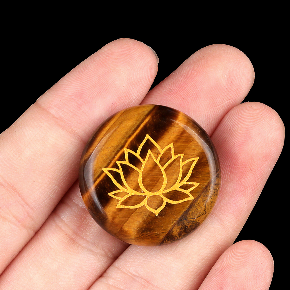25MM Circular Disc Gemstone Ornament Handmade Craved Pattern-Lotus For Home Decor