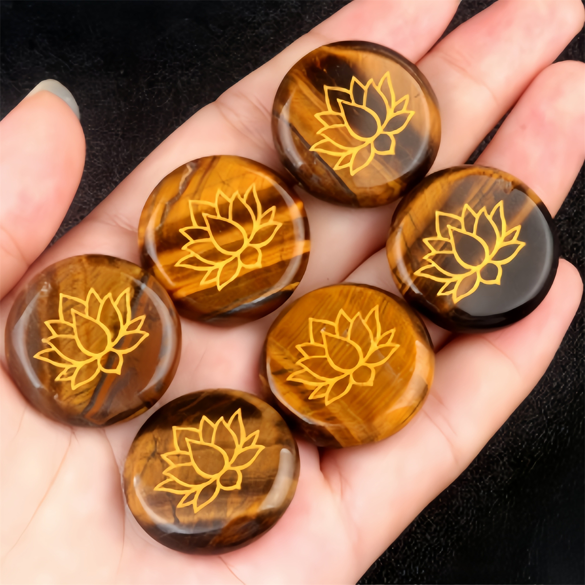 25MM Circular Disc Gemstone Ornament Handmade Craved Pattern-Lotus For Home Decor