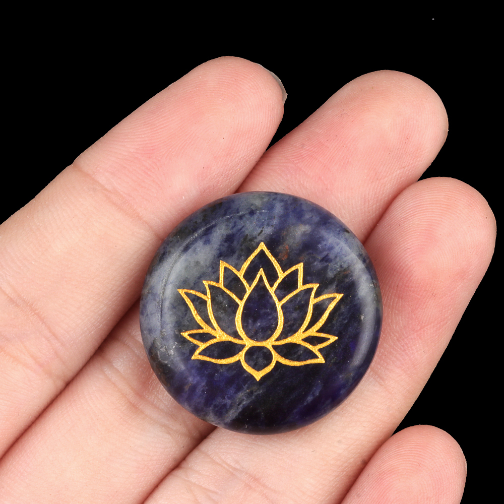25MM Circular Disc Gemstone Ornament Handmade Craved Pattern-Lotus For Home Decor