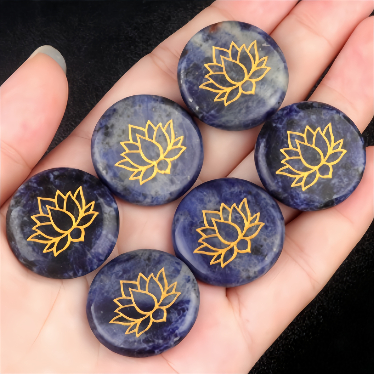 25MM Circular Disc Gemstone Ornament Handmade Craved Pattern-Lotus For Home Decor