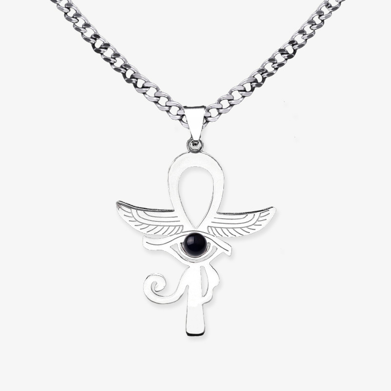 Stainless Steel Horus Eye Necklace Natural Gemstone Cabs Pendant With 50CM Chain
