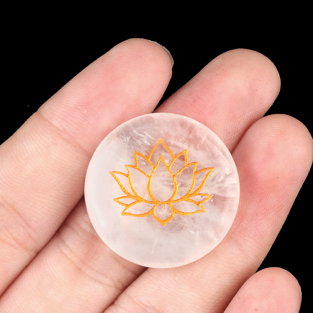 25MM Circular Disc Gemstone Ornament Handmade Craved Pattern-Lotus For Home Decor