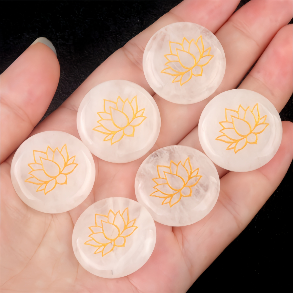 25MM Circular Disc Gemstone Ornament Handmade Craved Pattern-Lotus For Home Decor