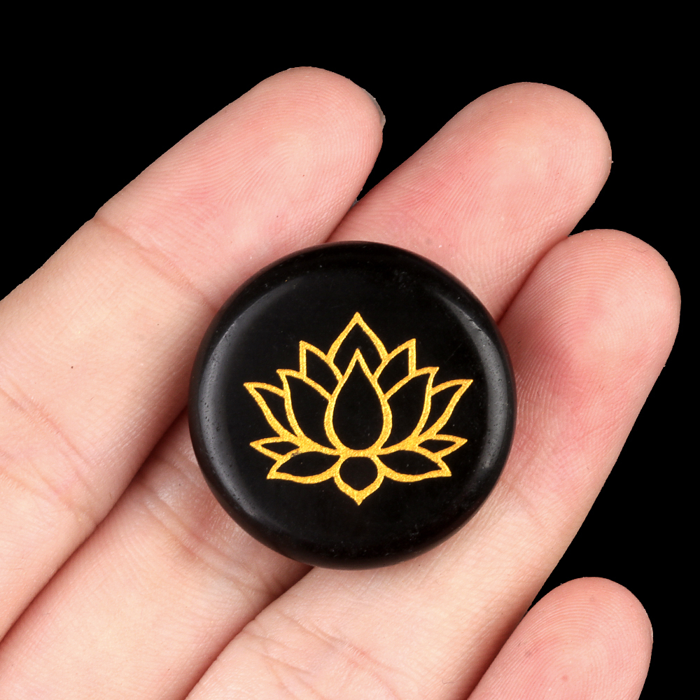 25MM Circular Disc Gemstone Ornament Handmade Craved Pattern-Lotus For Home Decor