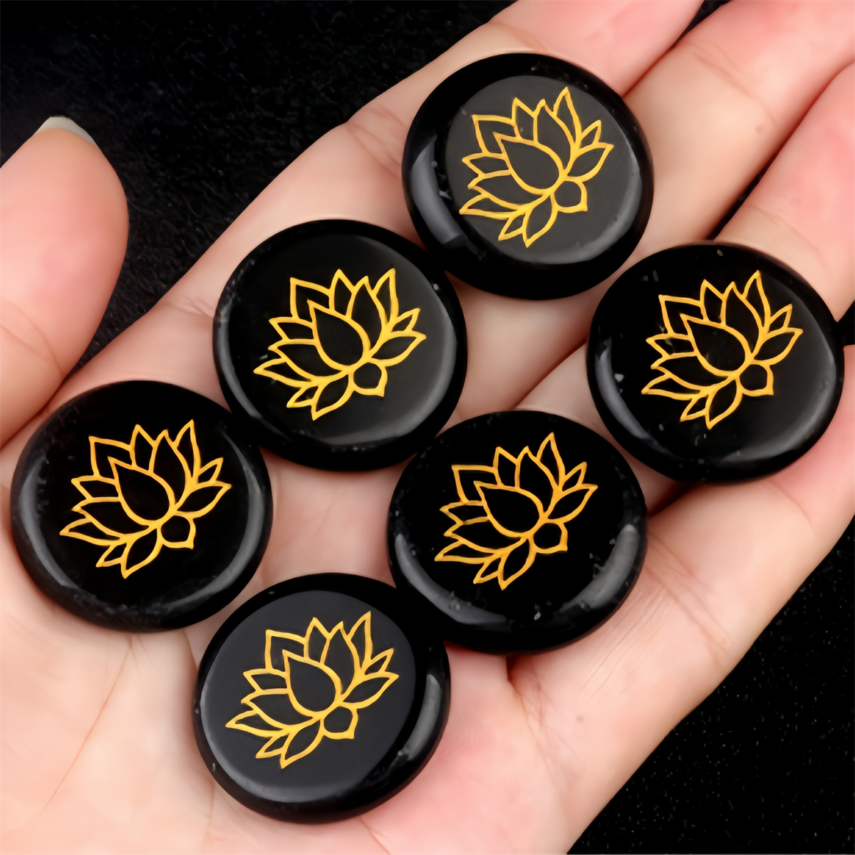 25MM Circular Disc Gemstone Ornament Handmade Craved Pattern-Lotus For Home Decor