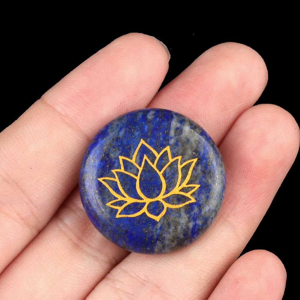 25MM Circular Disc Gemstone Ornament Handmade Craved Pattern-Lotus For Home Decor