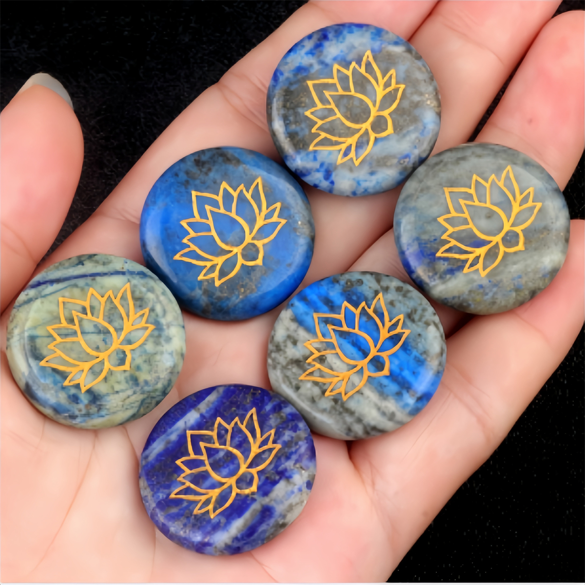 25MM Circular Disc Gemstone Ornament Handmade Craved Pattern-Lotus For Home Decor