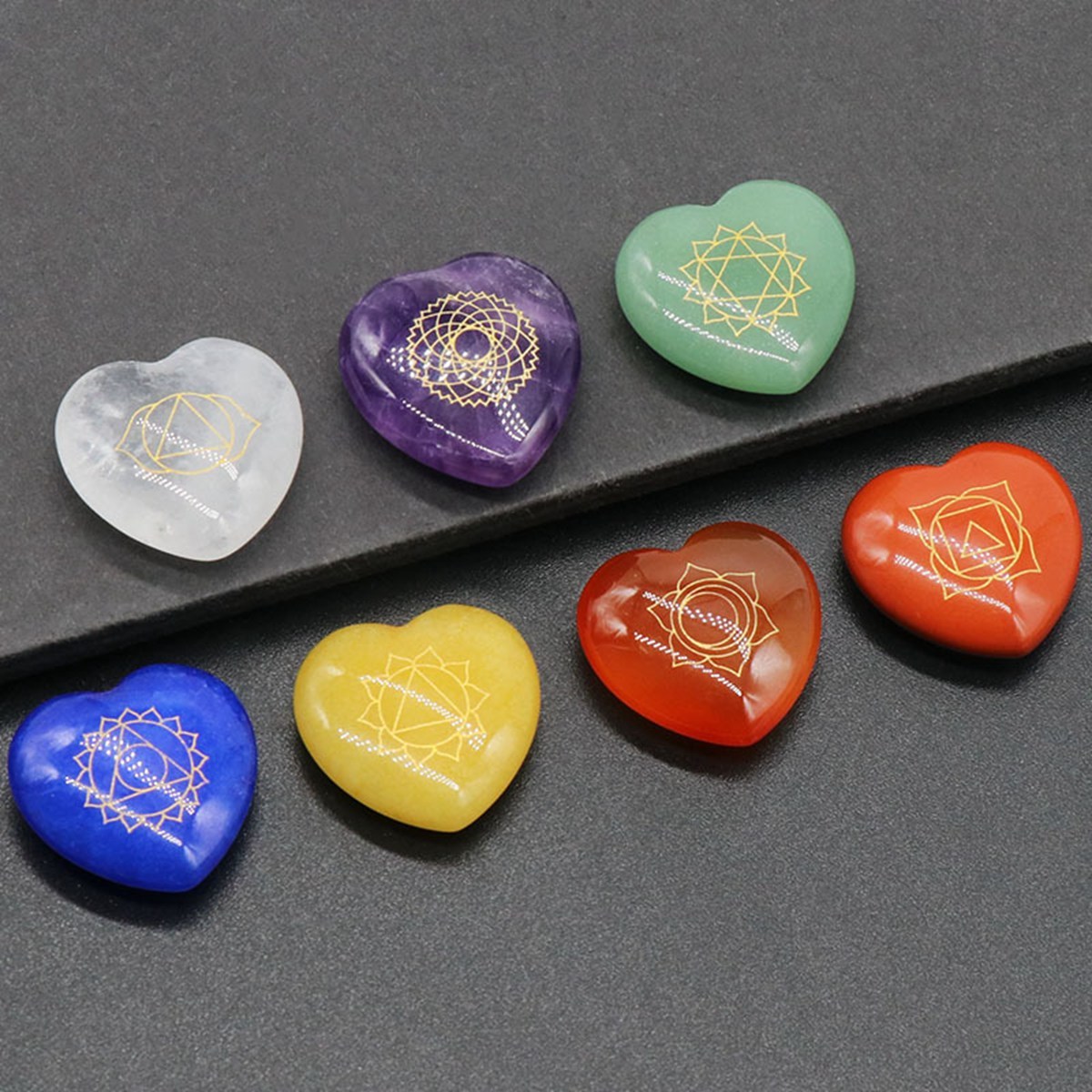 7 Chakra Heart Disce（22MM） Stone Collection (7PCS in velvet Bags)