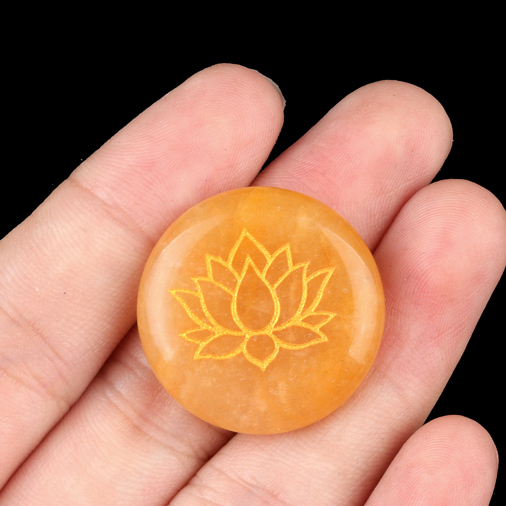 25MM Circular Disc Gemstone Ornament Handmade Craved Pattern-Lotus For Home Decor