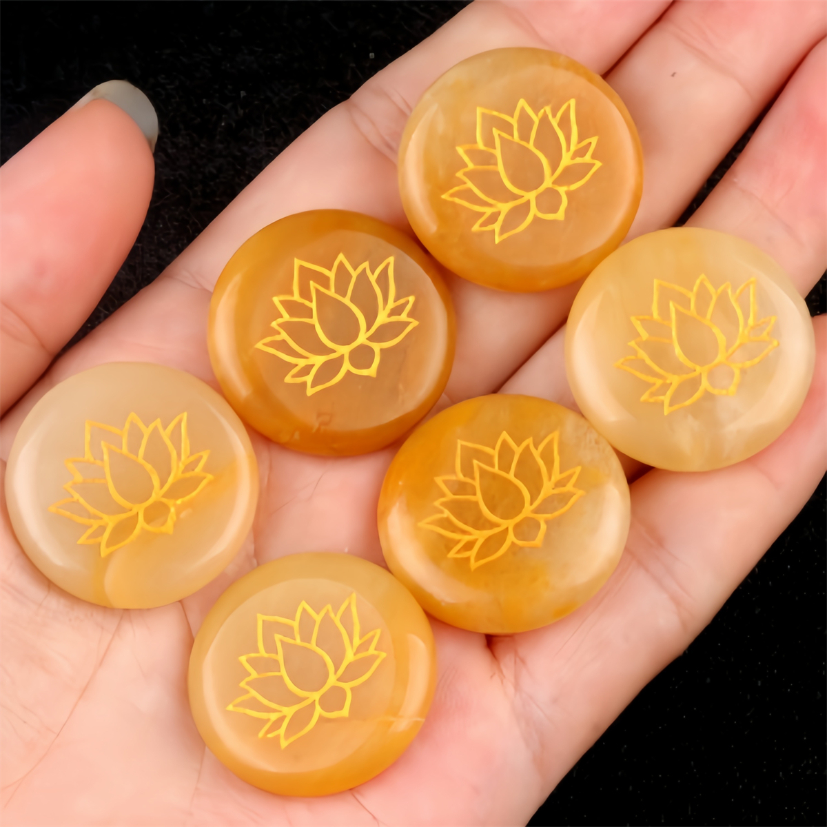 25MM Circular Disc Gemstone Ornament Handmade Craved Pattern-Lotus For Home Decor